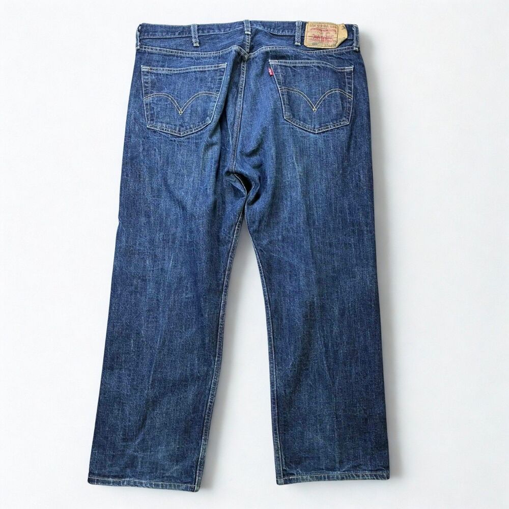 Levis 501 Jeans Men 40x27 Straight Button Fly Blue Medium Wash Classic Denim - Picture 2 of 9